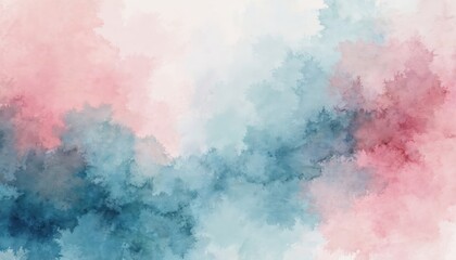 Fototapeta premium Abstract watercolor washes blend in soft pink and blue hues. Textured brush strokes create a dreamy, organic background for creative projects. Gentle paint splashes suggest artful expression.