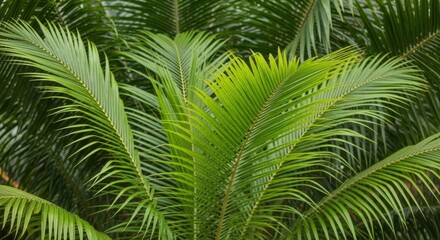 Close-up of Lush Green Palm Fronds, Palm tree, Leaf, Nature