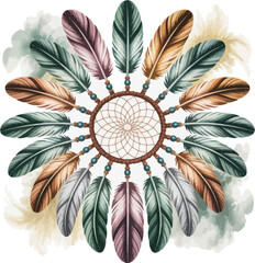 Dreamcatcher with Colorful Feathers and Watercolor Splashes