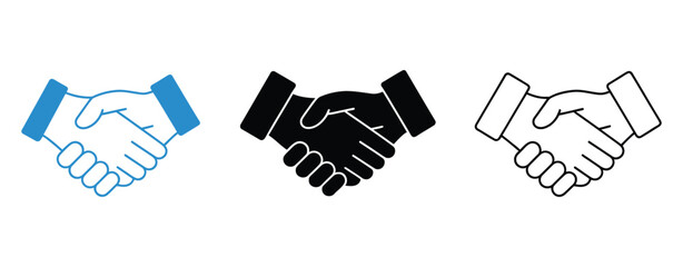 Handshake icon set, friendly deal symbol, partnership symbol, business agreement handshake sign, vector illustration perfect for corporate graphics, business presentations
