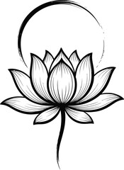 Black and White Lotus Flower with Brush Stroke Circle