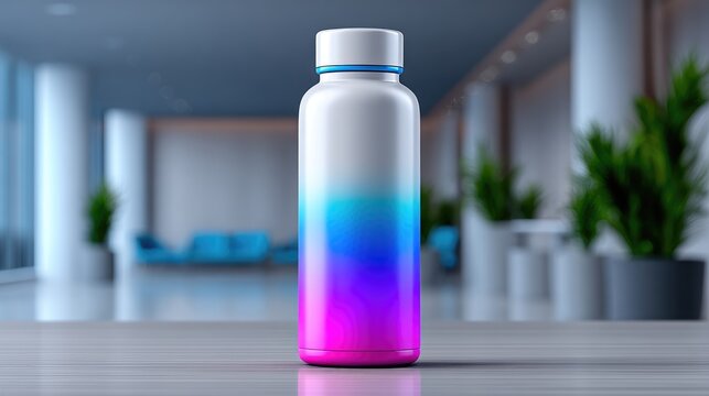 Smart water bottle with animated hydration reminder glowing on ultra-clean minimal background