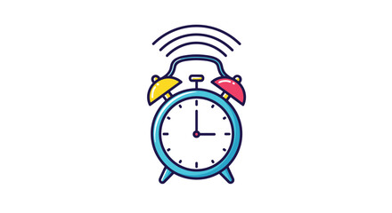 A colorful illustration of a classic alarm clock ringing, with the time set to approximately 9:00, symbolizing wake-up calls and morning routines.