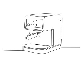 Simple modern coffee machine in single outline illustration. Continuous line art drawing of coffee machine for coffee shop.
