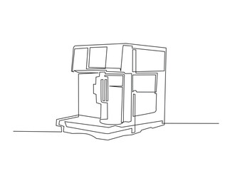 Simple modern coffee machine in single outline illustration. Continuous line art drawing of coffee machine for coffee shop.