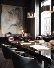 Luxury Executive Office Interior with Marble Table