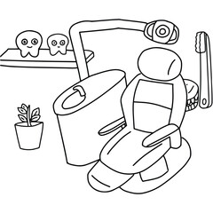 Dental Room Interior Outline Illustration for Coloring Book and Education