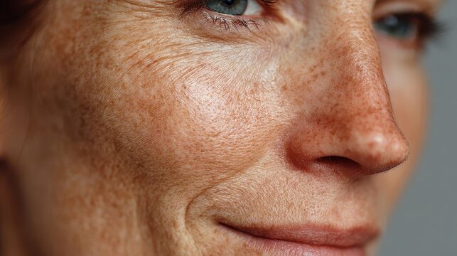 Close up of a fair-skinned man's face with freckles and an intense gaze from his green eye