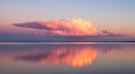 Serene Sunset Reflection Over Calm Water, Twilight, Sky, Clouds