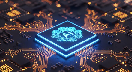 Artificial Intelligence CPU Chip on Circuit Board