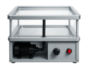 Desktop vacuum forming table with a clear acrylic surface for educational use.