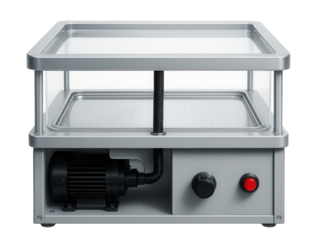 Desktop vacuum forming table with a clear acrylic surface for educational use.