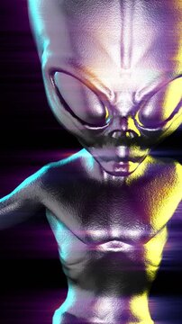 Seamless loopable animation of a terror alien floating . Vertical video.