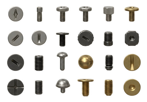 Top‑View Fasteners Pack (16 Screw Heads) &ndash; Isolated on Transparent Background PNG
