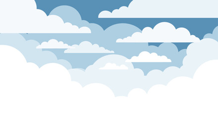A serene and stylized illustration of a bright blue sky filled with fluffy white clouds, creating a peaceful and airy atmosphere.