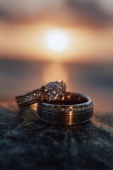 Sparkling Diamond Rings at Sunset Love's Golden Hour