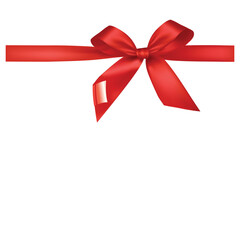 A vibrant vector illustration with beautiful large red shiny bow with horizontal ribbon and soft shadow on white background, perfect for gift wrapping or decorative purposes