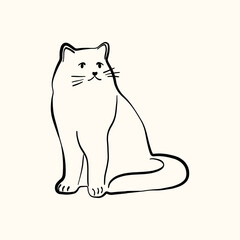 Whimsical doodle cat pose vector illustration. Cute kitten, hand drawn linear cat in different poses sitting, lying down, sleeping