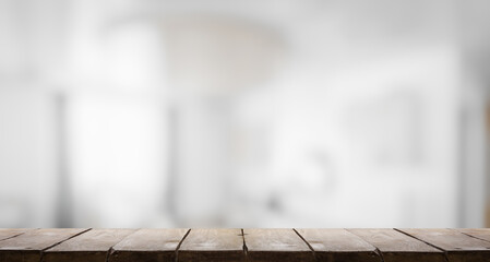 wooden table,  blurred room