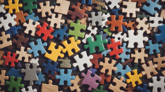 A Colorful Assortment of Jigsaw Puzzle Pieces Scattered Randomly.