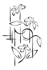 decorative element with stylized flowers, leaves and abstract ornate pattern