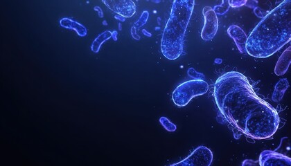 Futuristic holographic germs floating in empty air with a clean minimal medical tech look