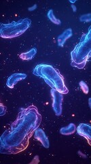 Futuristic holographic germs floating in empty air with a clean minimal medical tech look