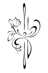 decorative element with stylized flowers, leaves and abstract ornate pattern