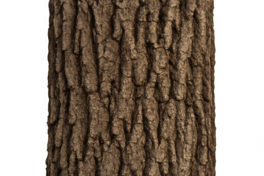Tree trunk texture with rough brown bark isolated on transparent background illustrating natural patterns and resilience