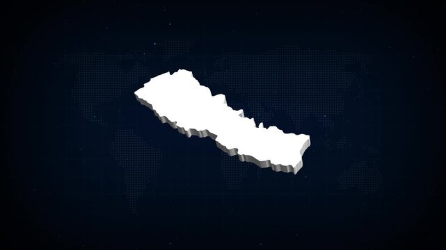 NEPAL map, country territory outline self drawing animation. 3D white map blue background.