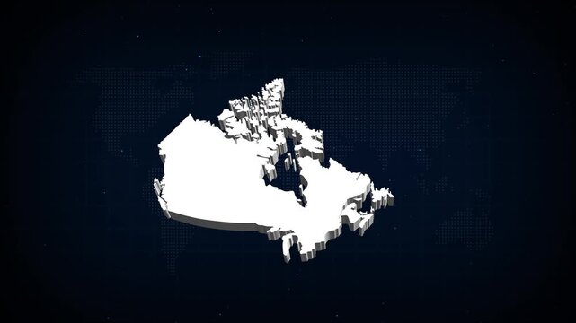 CANADA map, country territory outline self drawing animation. 3D white map blue background.