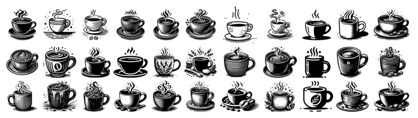 Coffee Cup Icons Set Hand Drawn Espresso Latte Tea Mugs Vector Collection