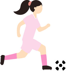 Female Futsal Player Running and Kicking a Ball Minimal Flat Illustration