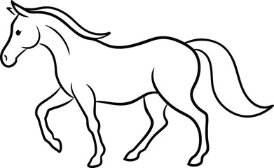 Adobe Illustrator Artwork  Trotting forward: Horse with beautiful with long mane and tail flutters in the wind, isolated vector design

