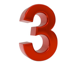 Bright red glossy three-dimensional number three, rendered as a significant isolated numerical element