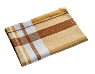 Folded Kitchen Towel with Striped Pattern Isolated on White Background, Perfect for Cooking, Dining, and Home Decor
