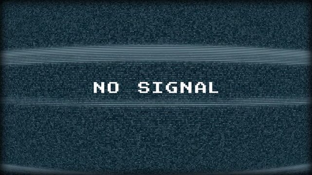 No Signal Broadcast with static noise texture overlay. Broken static tv. 4k video.