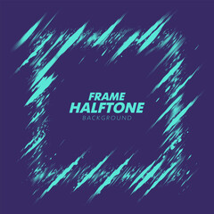 Abstract vector torn halftone fluid square frame. Scratched dotted pop art dynamic frame.