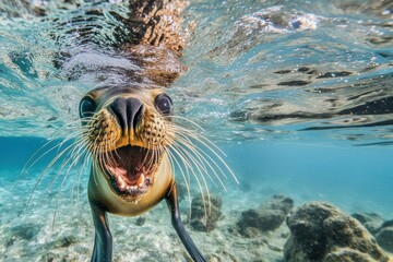 A seal is swimming in the ocean and he is happy