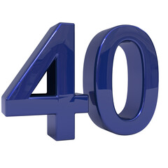 Glossy royal blue three-dimensional number forty, digitally rendered as an isolated and prominent numerical object