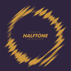 Abstract vector torn halftone fluid circle frame. Scratched dotted pop art wavy dynamic ring.