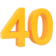 Bright yellow glossy three-dimensional number forty, digitally rendered as a large and isolated numerical object