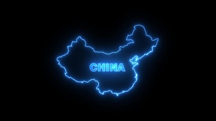 Glowing neon CHINA map, black Background Effect 4K Video. glowing neon text animation. - Powered by Adobe