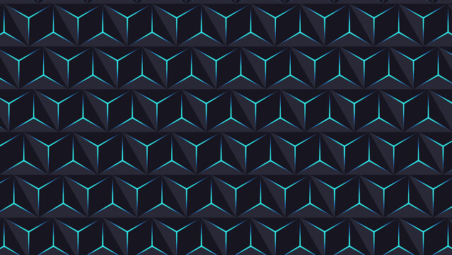 Dark Geometric Pattern with Blue Neon Lines stock photo
