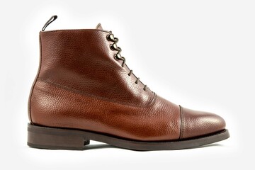 Classic light brown leather shoes in a white background. 