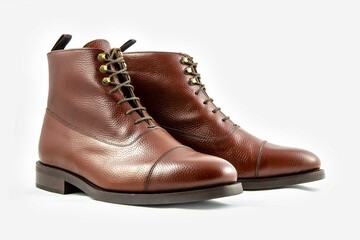 Classic light brown leather shoes in a white background. 