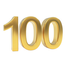 Luxury golden metallic three-dimensional number one hundred, digitally rendered as a premium and isolated numeric object