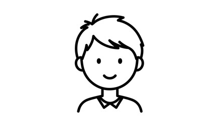 Simple outline of a smiling young person with short hair in minimalistic style