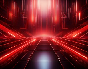 futuristic red abstract background with glowing lines and geometric shapes showcasing digital art