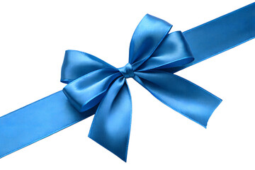 Blue Satin Ribbon Bow on White Background